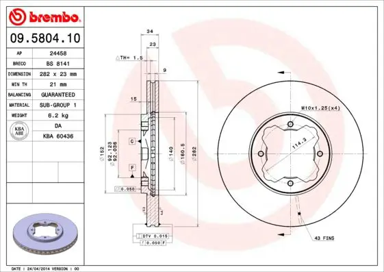 Handler.Part Brake disc BREMBO 09580410 1