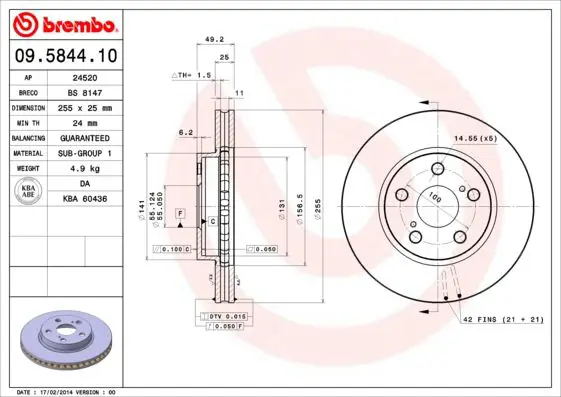 Handler.Part Brake disc BREMBO 09584410 1