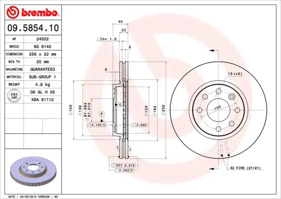 Handler.Part Brake disc BREMBO 09585410 1