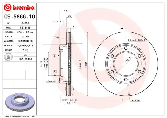 Handler.Part Brake disc BREMBO 09586610 1