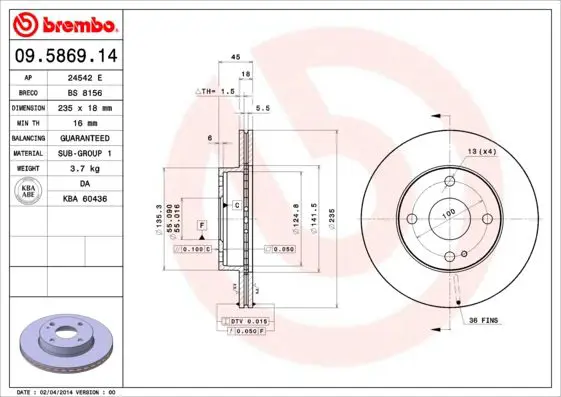 Handler.Part Brake disc BREMBO 09586914 1