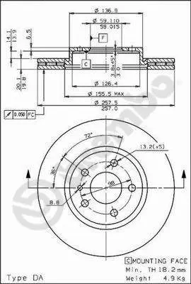 Handler.Part Brake disc BREMBO 09587020 1