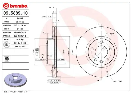 Handler.Part Brake disc BREMBO 09588910 1