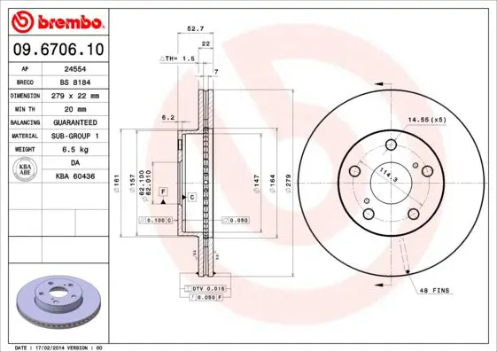 Handler.Part Brake disc BREMBO 09670610 1