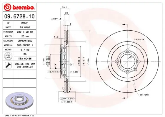 Handler.Part Brake disc BREMBO 09672810 1