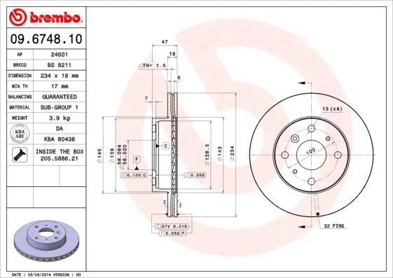 Handler.Part Brake disc BREMBO 09674810 1