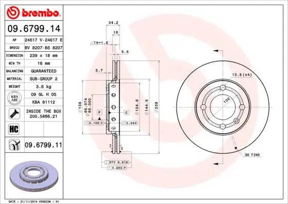 Handler.Part Brake disc BREMBO 09679911 1