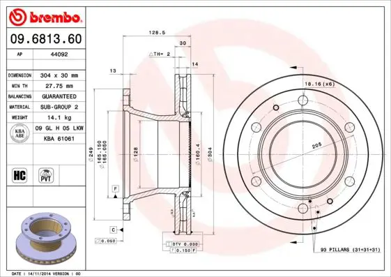 Handler.Part Brake disc BREMBO 09681360 1