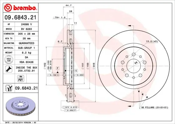 Handler.Part Brake disc BREMBO 09684321 1