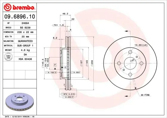 Handler.Part Brake disc BREMBO 09689610 1