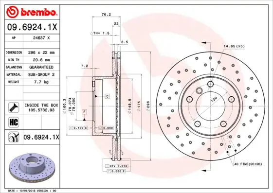 Handler.Part Brake disc BREMBO 0969241X 1