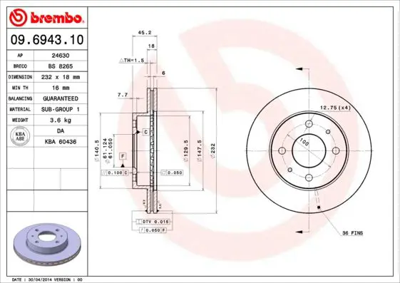 Handler.Part Brake disc BREMBO 09694310 1