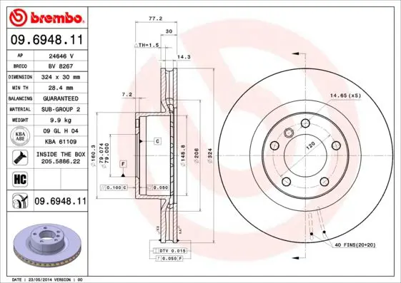 Handler.Part Brake disc BREMBO 09694811 1