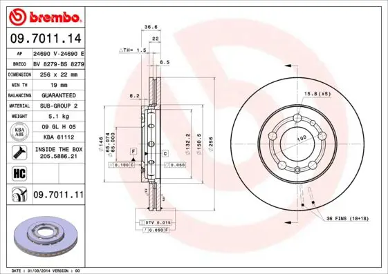 Handler.Part Brake disc BREMBO 09701111 1