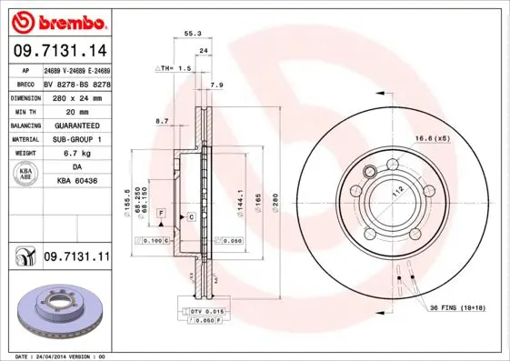 Handler.Part Brake disc BREMBO 09713111 1