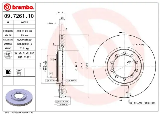 Handler.Part Brake disc BREMBO 09726110 1