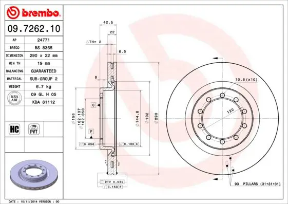 Handler.Part Brake disc BREMBO 09726210 1