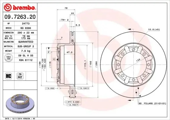 Handler.Part Brake disc BREMBO 09726320 1