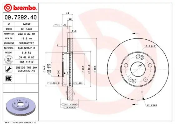 Handler.Part Brake disc BREMBO 09729240 1