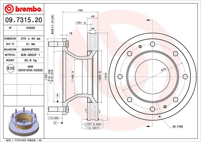 Handler.Part Brake disc BREMBO 09731520 1