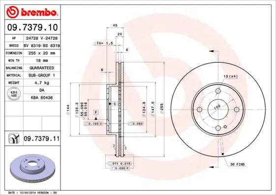 Handler.Part Brake disc BREMBO 09737911 1