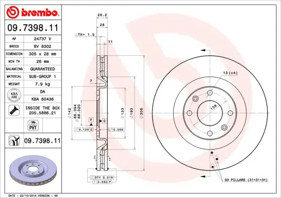 Handler.Part Brake disc BREMBO 09739811 1