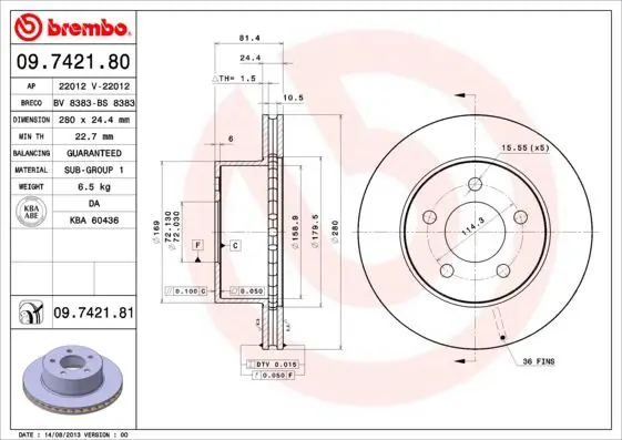 Handler.Part Brake disc BREMBO 09742181 1