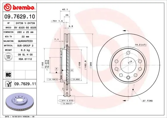 Handler.Part Brake disc BREMBO 09762911 1