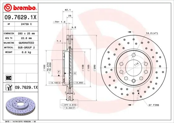 Handler.Part Brake disc BREMBO 0976291X 1