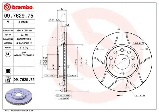 Handler.Part Brake disc BREMBO 09762975 1