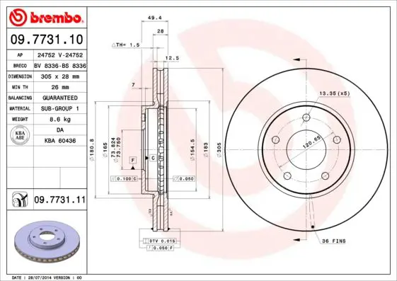 Handler.Part Brake disc BREMBO 09773111 1