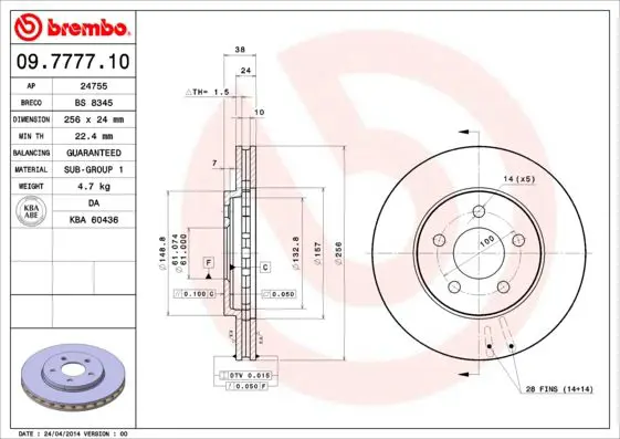 Handler.Part Brake disc BREMBO 09777710 1