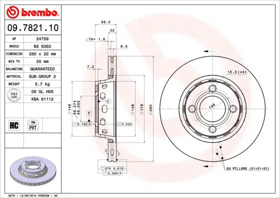 Handler.Part Brake disc BREMBO 09782110 1