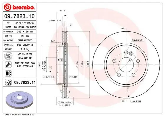 Handler.Part Brake disc BREMBO 09782311 1