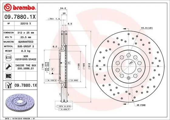 Handler.Part Brake disc BREMBO 0978801X 1