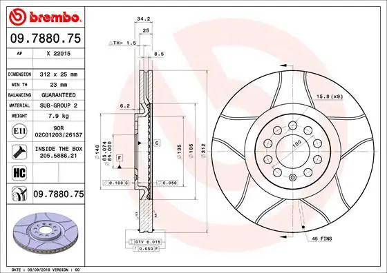 Handler.Part Brake disc BREMBO 09788075 1