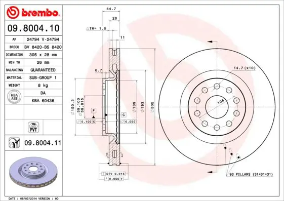 Handler.Part Brake disc BREMBO 09800411 1