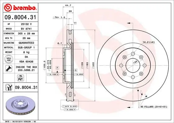 Handler.Part Brake disc BREMBO 09800431 1