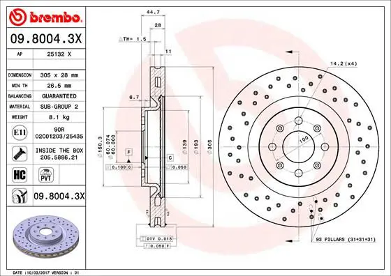 Handler.Part Brake disc BREMBO 0980043X 1