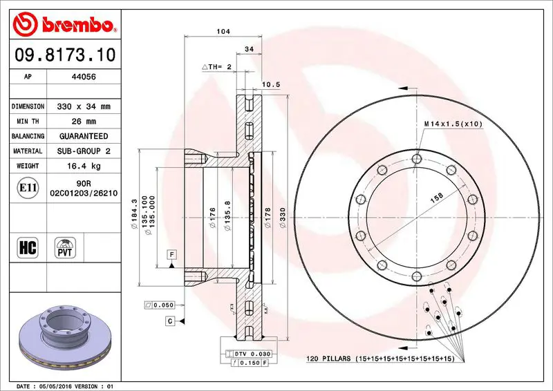 Handler.Part Brake disc BREMBO 09817310 1