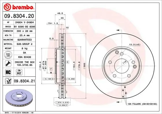 Handler.Part Brake disc BREMBO 09830421 1