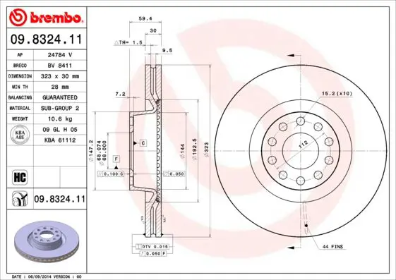 Handler.Part Brake disc BREMBO 09832411 1