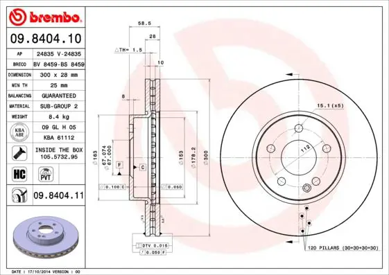 Handler.Part Brake disc BREMBO 09840411 1