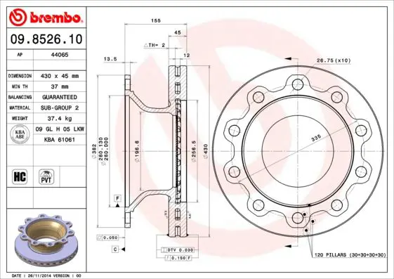 Handler.Part Brake disc BREMBO 09852610 1