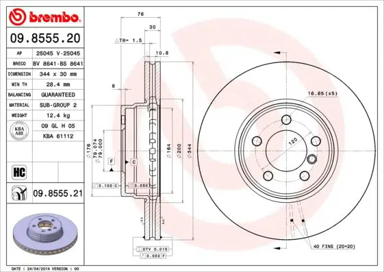 Handler.Part Brake disc BREMBO 09855521 1