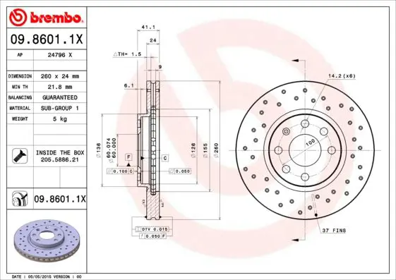 Handler.Part Brake disc BREMBO 0986011X 1