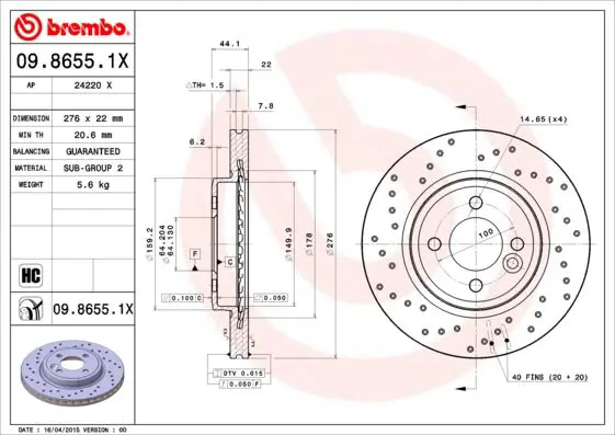 Handler.Part Brake disc BREMBO 0986551X 1