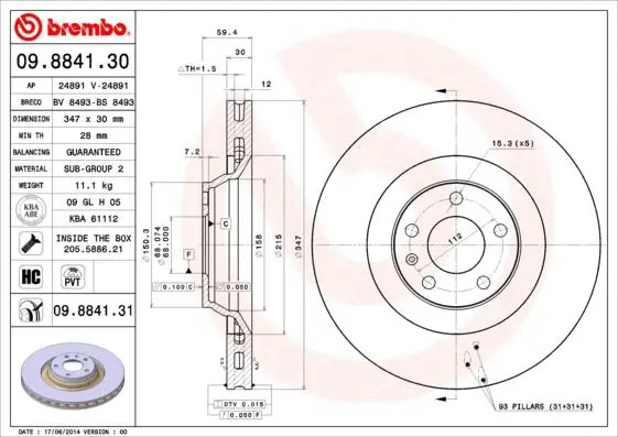 Handler.Part Brake disc BREMBO 09884131 1