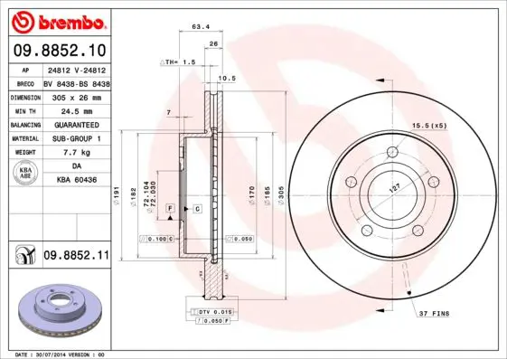 Handler.Part Brake disc BREMBO 09885211 1