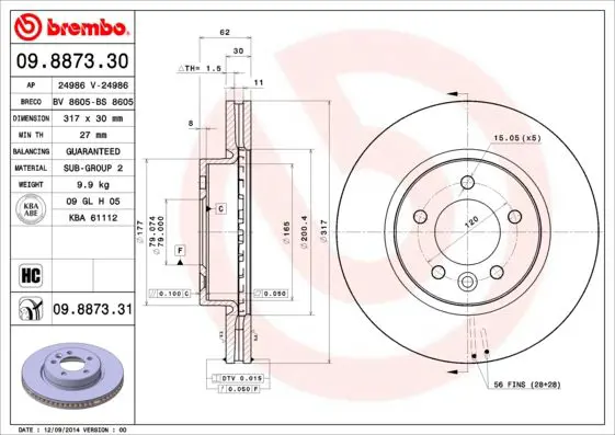 Handler.Part Brake disc BREMBO 09887331 1